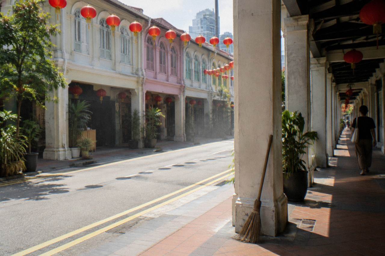 Shophouses and lanterns along Pagoda Street in Chinatown, Singapore